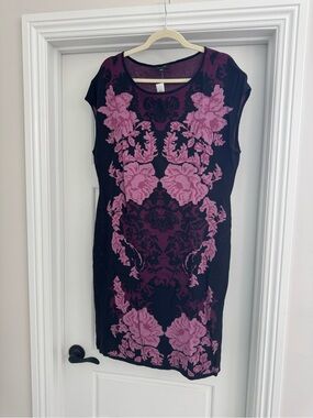 Women's Black Sweater Dress with Pink Floral Pattern